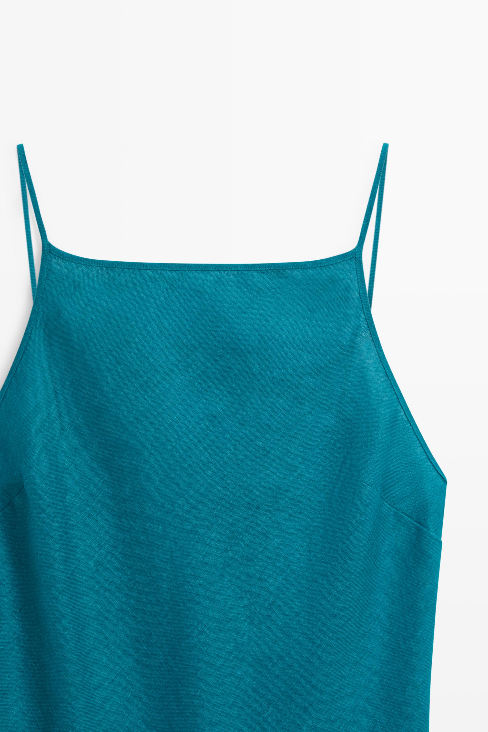 100% linen strappy midi dress